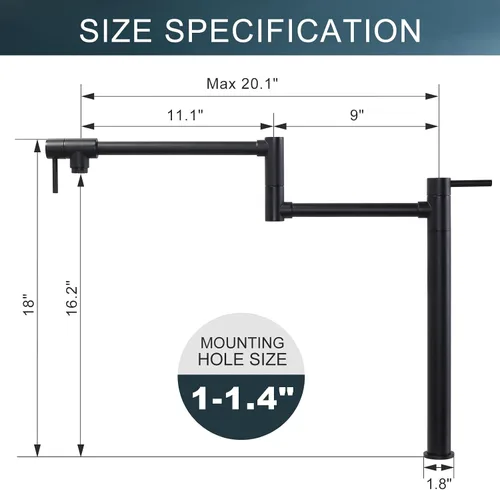 Miniatura 5 de WOWOW Pot Filler Faucet - Grifo de estufa de montaje en cubierta, relleno de olla de latón macizo, negro mate con brazo oscilante elástico de doble