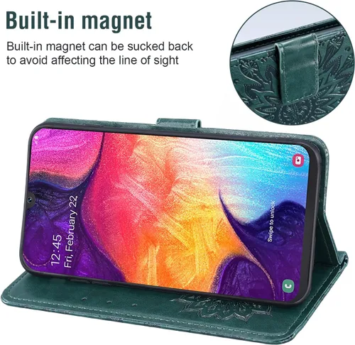Miniatura 3 de Funda de teléfono para Samsung Galaxy A50 con protector de pantalla de vidrio templado, funda magnética de cuero, soporte para tarjetas, accesorios