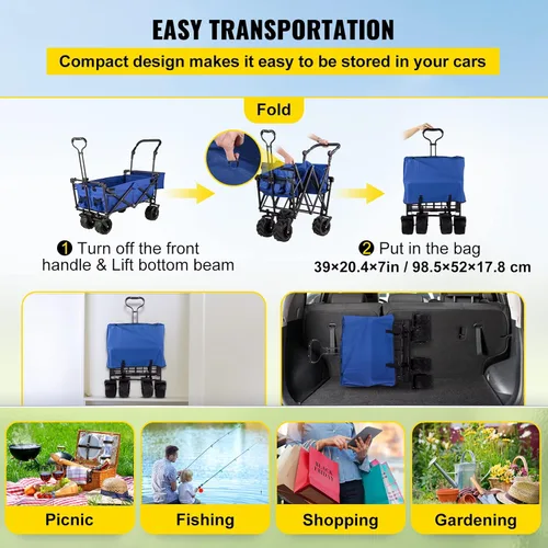 Miniatura 5 de Happbuy - Carro plegable con toldo extraíble, 220 libras, carrito de playa plegable resistente con ruedas grandes Azul