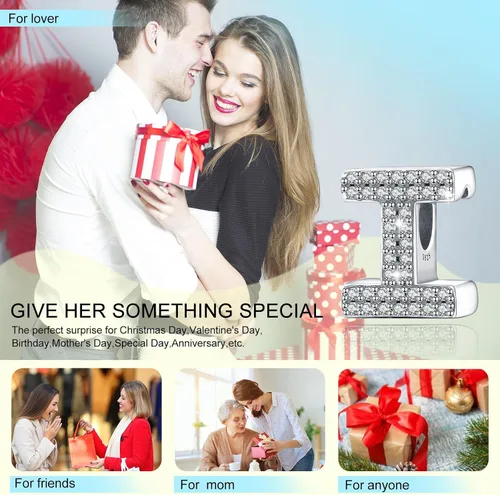Miniatura 40 de PARCOM Dijes de letras compatibles con pulseras Pandora de plata esterlina S925 con iniciales para pulseras del alfabeto A-Z, cuentas de letras