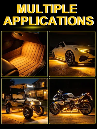 Miniatura 3 de YM E-Bright Tiras de luces LED ámbar/amarillas 5050 SMD impermeables para coches, luces de bajo para carritos de golf para motocicletas, barco