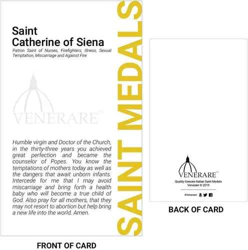 Miniatura 2 de Medalla de Santa Catalina de Siena de 1 pulgada con tarjeta de oración Encanto duradero y detallado Medalla colgante cardada con oración Joyería