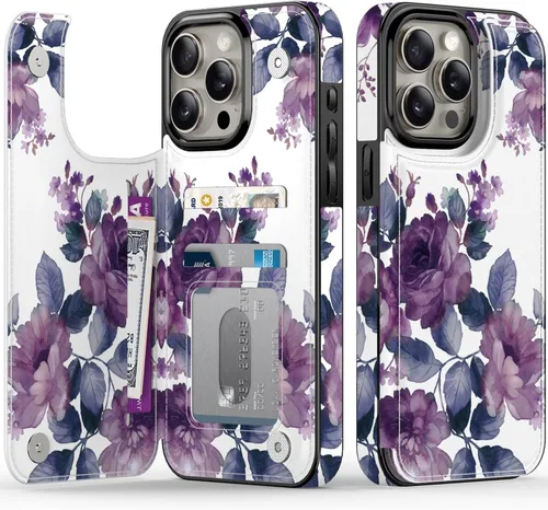 Miniatura 35 de FUNMIKO Funda tipo cartera para iPhone 13 con tarjetero, bloqueo RFID, protección de grado militar y obras de arte impresas con rayos UV, cierre