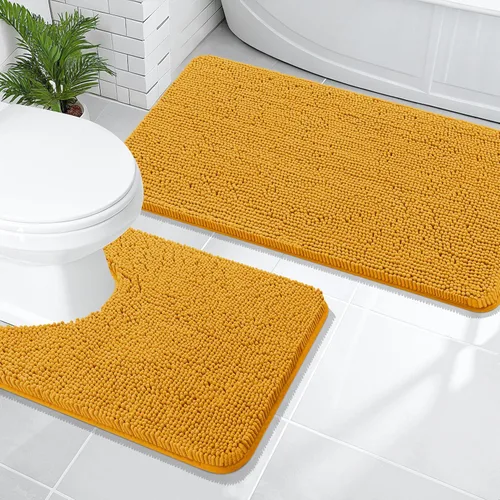 Miniatura 178 de OLANLY Juego de alfombras de baño de 2 piezas, alfombras de baño de chenilla suave y absorbente y alfombra de contorno en forma de U para inodoro