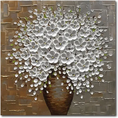 Miniatura 22 de Epicler art Pintura al óleo decorativa de flores 3D moradas pintadas a mano, arte de pared decorativo de pared de flores, arte moderno, sala