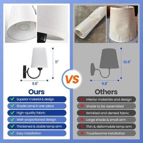 Miniatura 8 de Juego de 2 Apliques de Pared, Lámparas de Pared Modernas para Dormitorio, Apliques Luminaria de Pared con Pantalla de Tela Beige, Lámparas de Pared