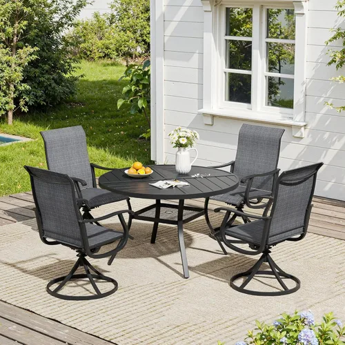 Miniatura 54 de VICLLAX Muebles pequeños de exterior de 3 piezas, 2 sillas giratorias de patio y mesa redonda pequeña para 2, sillas de carbón oscuro y negro
