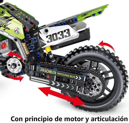 Miniatura 6 de Mesiondy Kit de bloques de construcción de juguete para motocicleta, conjuntos de ladrillos STEM, juguetes para niños y adultos, construye una Verde