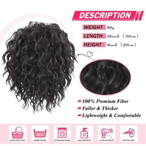 Miniatura 2 de Extension de cabello con moño desordenado, textura Yaki, con cabello suelto, ondulado y rizado, corto, con cordón de ajuste, extensiones de cola