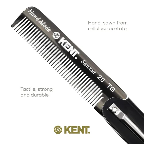 Miniatura 5 de Kent 20T - Peine de bolsillo plegable hecho a mano de grafito negro para hombres, peine de dientes finos para el cuidado diario del cabello, barba