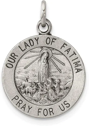 Colgante de plata de ley 925 con medalla Our Lady of Fatima L- 0787in W- 0591in joyería fina para mujer Metal