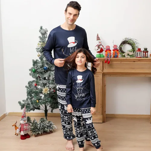 Miniatura 3 de Matching Christmas Pajamas for Family, Funny Holiday Cute Let It Snow Print Tops and Plaid Pants Xmas Sleepwear Pjs Set