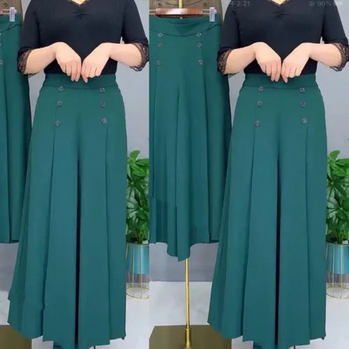 Miniatura 4 de lunhaifi Pantalones plisados de pierna ancha con estilo fresco y delgado, pantalones de cintura alta con doble botonadura y pierna ancha, pantalones