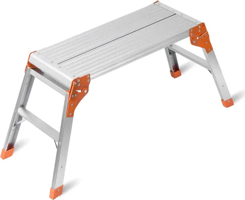 Miniatura 7 de LEADALLWAY Plataforma de trabajo de aluminio de 30 x 12 x 20 pulgadas, plataforma de aluminio plegable resistente, capacidad de 330 libras Plateado