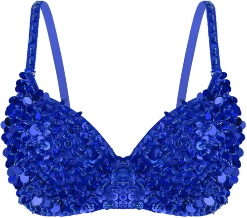 Miniatura 36 de Sujetador de disfraz de danza del vientre brillante para mujer, con lentejuelas, para baile rave, fiesta, club