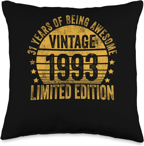 31 Year Old Vintage 1993 Limited Edition Bday Retro 31st Birthday Gifts Men Women Throw Pillow, 16x16, Multicolor