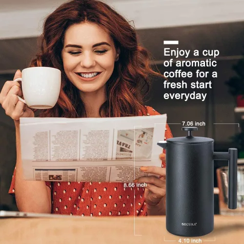 Miniatura 6 de Secura - Cafetera de prensa francesa de acero inoxidable 304 con 2 filtros adicionales