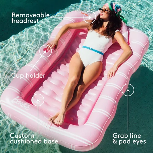 Miniatura 4 de FUNBOY Tanning Pool Lounger Float, XL 72'' x 48'' Pool Float with Custom Pillow and Large Cup Holder, Perfect for Pool or Backyard. Rosa