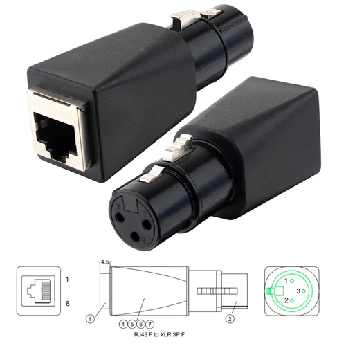 Miniatura 7 de Convertidor adaptador DMX hembra de 3 pines XLR a RJ45 Ethernet, conector de red DMX a Cat5 para controlador DMX serie 2