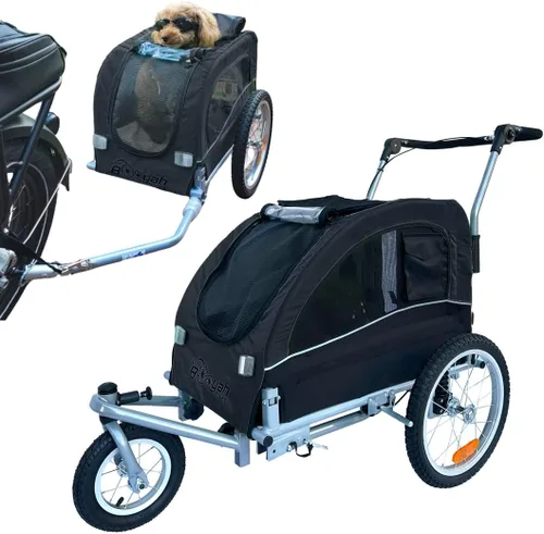 Booyah - Cochecito de perro mediano y remolque de bicicleta para mascotas con suspensión, color negro