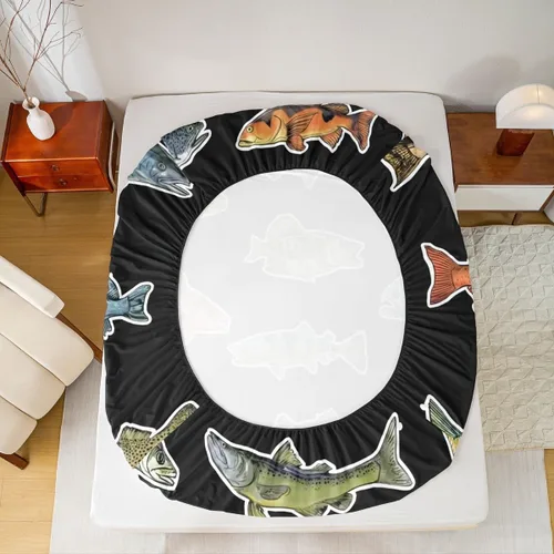 Miniatura 3 de Erosebridal Fishing Fitted Sheet Twin for Boys, Big Pike Fish Black Bed Sheets for Rustic Farmhouse Lake House Decor, Fishing Bedding Set Marine