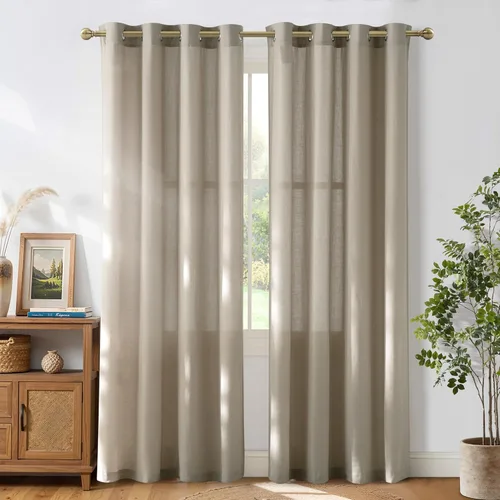 Miniatura 254 de NICETOWN Cortinas de lino natural con textura de lino para dormitorio, mezcla de lino rústica con ojales en la parte superior, semitransparentes