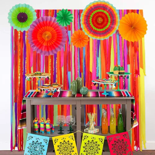 Miniatura 6 de Telón de fondo de fiesta mexicana con abanicos de papel, decoración de fiesta mexicana del Cinco de Mayo, telón de fondo para boda, novia, baby