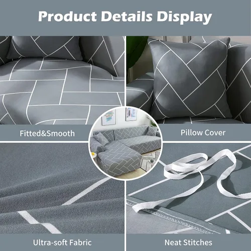 Miniatura 3 de HOTNIU Funda de sofá seccional de 2 piezas, funda elástica suave para sofá en forma de L, funda de sofá modular moderna con estampado para sala