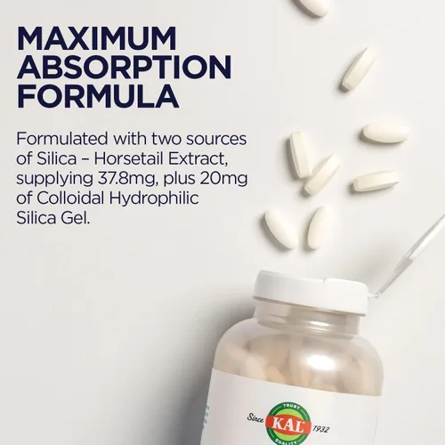 Miniatura 7 de KAL Silica Plus, Gel de Sílice con Extracto de Cola de Caballo, Apoyo para Cabello, Piel y Uñas Saludables, Máxima Absorción, Cabello Vibrante, Piel