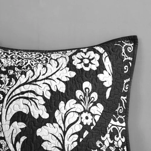 Miniatura 4 de Madison Park Vienna - Colcha reversible de algodón, diseño de costuras de lujo, para todas las estaciones, ropa de cama transpirable, fundas, Negro