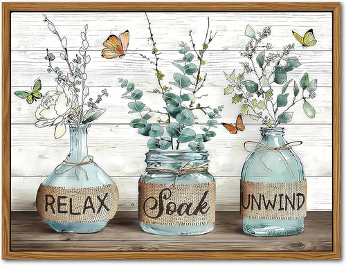 Miniatura 10 de Decoración de Pared de Baño de Granja, Lienzo de Algodón Rústico Enmarcado, Pintura de Decoración de Pared, Carteles Modernos de Arte de País