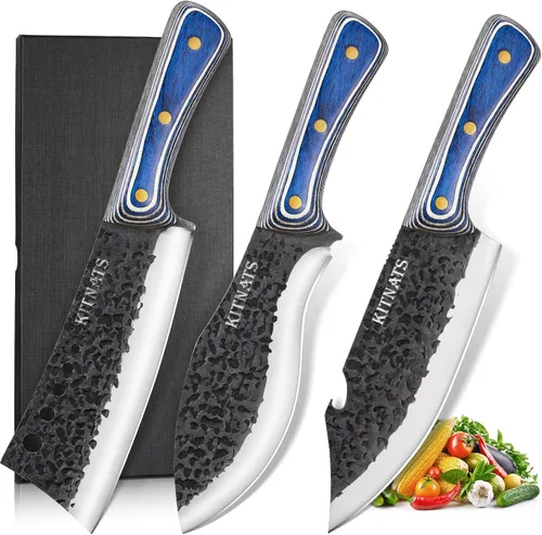 KITNATS Juego de cuchillos de cocina de 3 piezas, cuchillos de carnicero forjados a mano, cuchillos de chef, cuchillo de carnicero y picador
