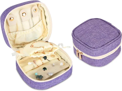 Teamoy Pequeño estuche de viaje para joyas, caja organizadora portátil para joyas, aretes, anillos, collares, perfecto para mujeres, regalo del día