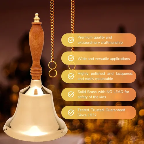 Miniatura 2 de Bevin Bells Campana de mano de latón macizo 8HB Mango de madera dura de Nueva Inglaterra Elegante campana de llamada manual Fabricantes