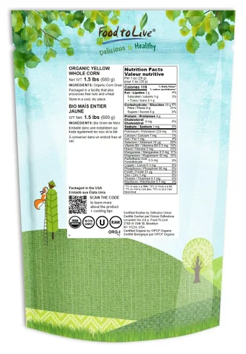 Miniatura 2 de Food to Live Maíz entero amarillo orgánico, 1.5 libras, maíz sin OMG, granos limpios y secos, vegano, kosher, grano de cereales a granel, buena