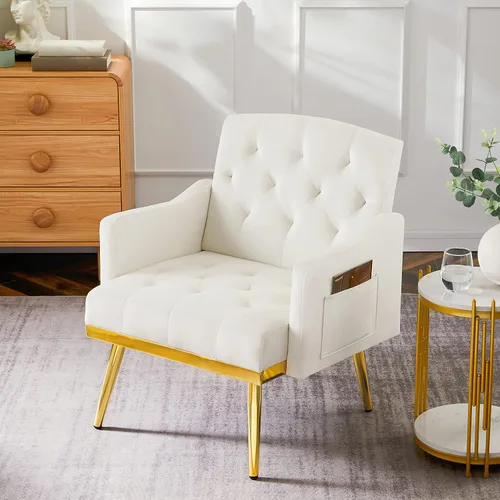 Miniatura 2 de Sofá con acento de terciopelo, moderno sillón tapizado con bolsillo para sala de estar, dormitorio, oficina, sala de recepción, sala de estar