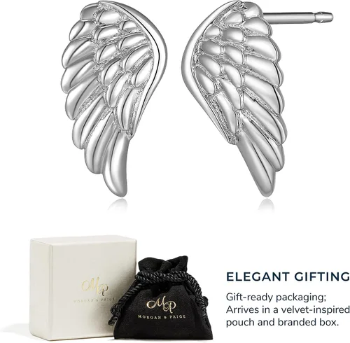 Miniatura 6 de Morgan & Paige Rhodium 14K Rose Gold 18K Yellow Gold Plated 925 Sterling Silver Angel Wing Stud Earrings Hypoallergenic Adorned for Women