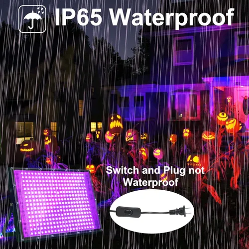 Miniatura 6 de Paquete de 2 luces negras de 300W con 336 LEDs, lámpara UV de luz negra para fiestas fluorescentes, 395nm, accesorio de luz negra IP65