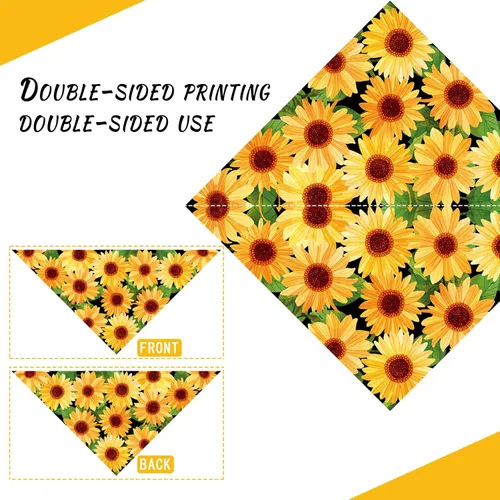 Miniatura 4 de Pañuelo de girasol con hojas para perro, bufanda lavable para mascotas, pañuelo ajustable triangular, estampado de doble cara, negro, girasol Hueso