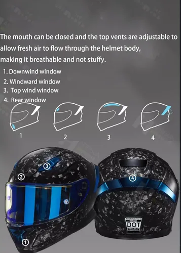 Miniatura 3 de Casco de motocicleta Aldult de cara completa de fibra de carbono, casco de motocicleta de calle aprobado por DOT, para hombres y mujeres, casco de 13