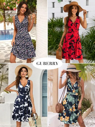 Miniatura 4 de GUBERRY Vestido de verano sin mangas con cuello en V para mujer con bolsillos