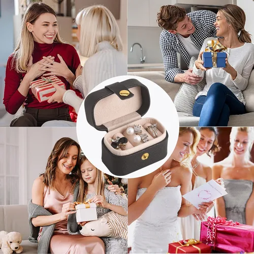 Miniatura 8 de CASEGRACE Pequeña caja de joyería para anillos, mini joyero de viaje, estuche de almacenamiento portátil para anillos y aretes, regalos para mujeres
