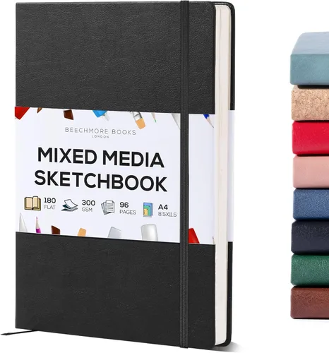 Miniatura 13 de Beechmore Books Cuaderno de bocetos A5 – 14,7x21 cm Cuaderno de bocetos de tapa dura premium de cuero vegano, 96 páginas perforadas de 300 g/m²