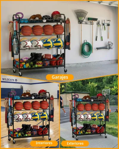 Miniatura 4 de EXTCCT Organizador de equipo deportivo de garaje, contenedor de almacenamiento de bolas rodantes con ruedas, estante de equipo deportivo de garaje