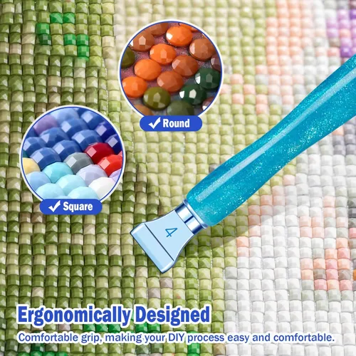 Miniatura 2 de Snewvie Juego de herramientas de accesorios de bolígrafo de pintura de diamante, 3 bolígrafos de arte de diamante con purpurina y 12 puntas de rosca