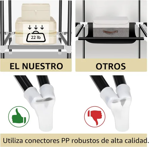 Miniatura 6 de LOKEME Armario de ropa, armario portátil para dormitorio con tubo de acero de 19mm de diámetro, armarios portátiles negros resistentes y robustos