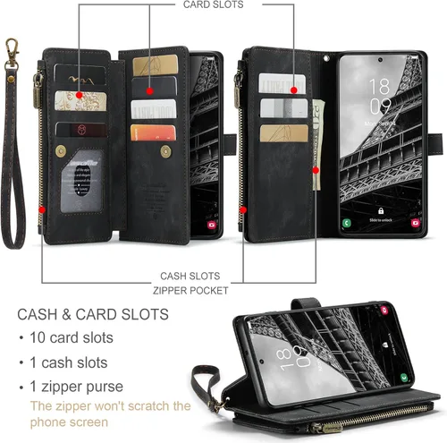 Miniatura 2 de UEEBAI Funda tipo cartera para Samsung Galaxy S23 5G, hecha a mano de piel sintética de alta calidad, ranuras para tarjetas, cierre magnético
