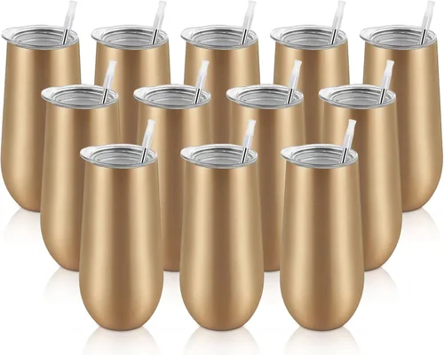 Miniatura 21 de Lifecapido Vasos de copa de champán sin tallo de 12 onzas, paquete de 12 vasos aislados de acero inoxidable para bodas, cumpleaños, Navidad (blanco)