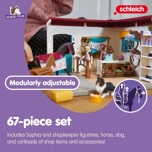 Miniatura 3 de Schleich Horse Club - Juego de 67 piezas de Sofia's Tack Shop con figura de caballo de juguete, 2 figuras de acción posables y accesorios, juguetes