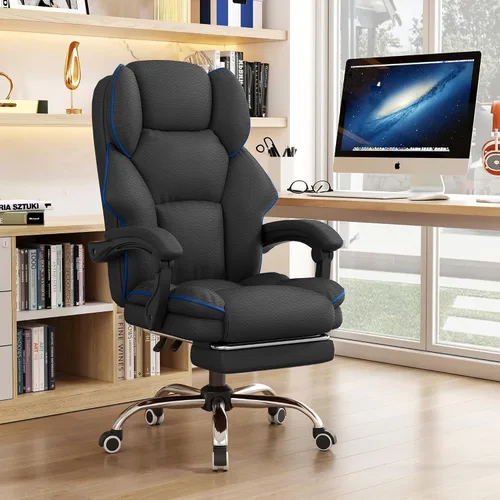 Silla ejecutiva de oficina con respaldo alto, sillas de juegos para computadora, escritorio de cuero con reposapiés, trabajo ergonómico grande y